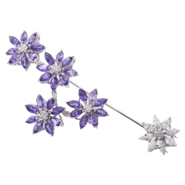 Asprey of London Amethyst and Diamond Flower Gold Jabot Brooch.