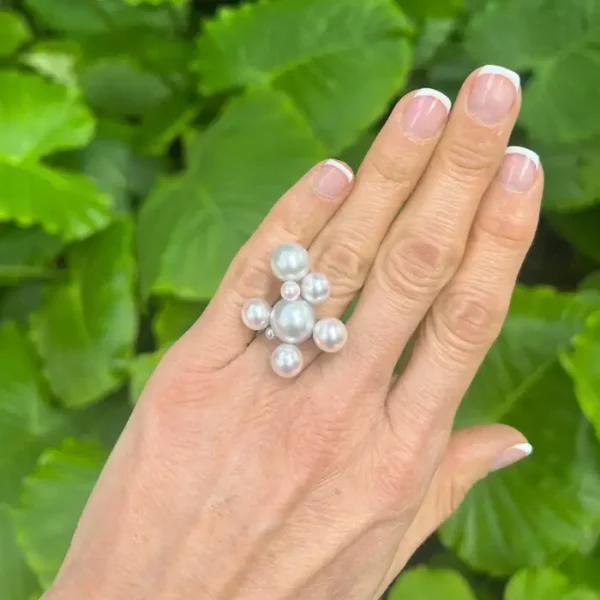 Assael 18k White Gold Pearl Bubble Cocktail Ring.
