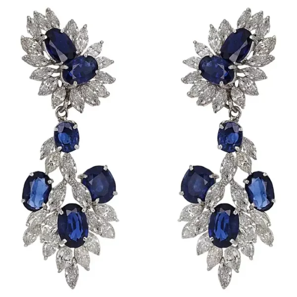 Assael Diamond and Sapphire Detachable Chandelier Dangle Earrings.