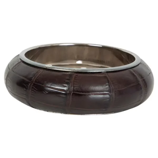 BOTTEGA VENETA dark brown CROC Bangle Bracelet.