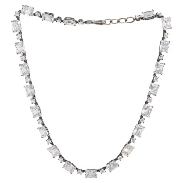 BOTTEGA VENETA short CUBIC ZIRCONIA OXIDISED STERLING SILVER Necklace.