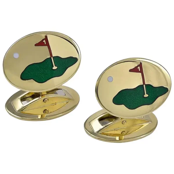 Gold and Enamel Asprey Golf Cufflinks.