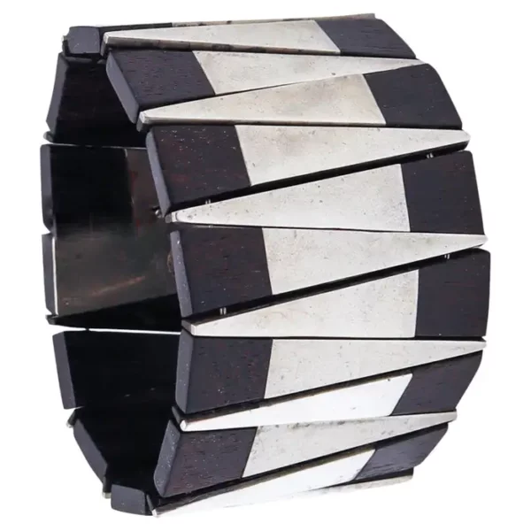 Los Castillo Taxco Mexico 1930 Art Deco Modernist Bracelet Ebony Wood And Silver.