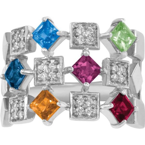 Mother's Six Stone Geometric Ring Dazzle.
