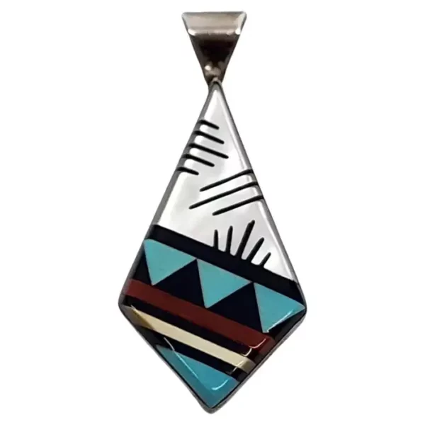 Native American CK Zuni Sterling Silver Multi Stone Inlay Pendant.