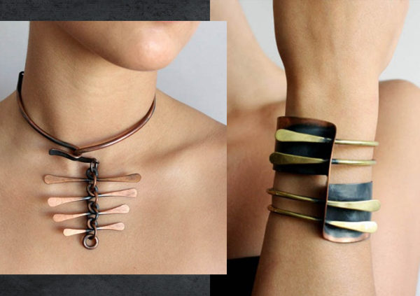 Necklace and bracelet made of copper.