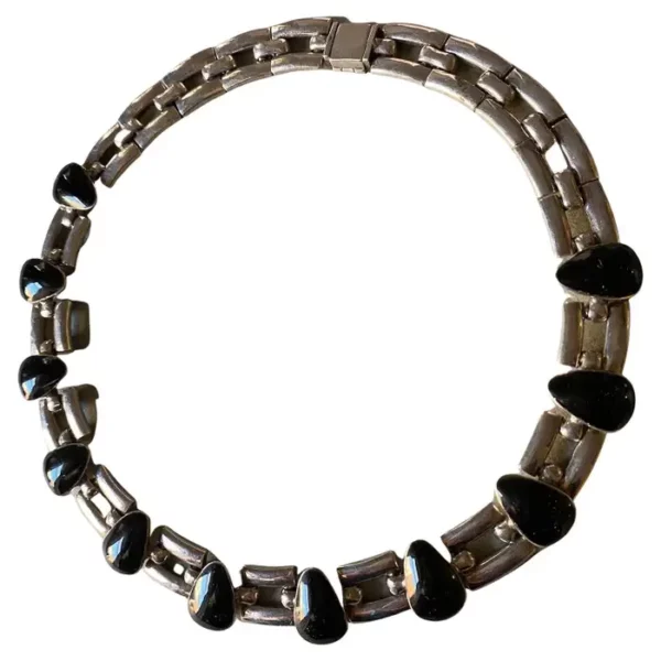 Sterling Silver and Onyx Collar Necklace by Antonio Pineda.