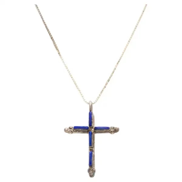 Tiny Zuni Sterling Silver and Lapis Cross.