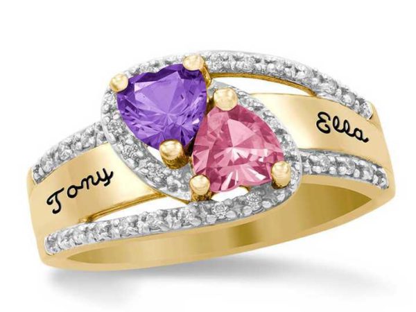 Women's Double Heart Birthstone Promise Ring Alila.