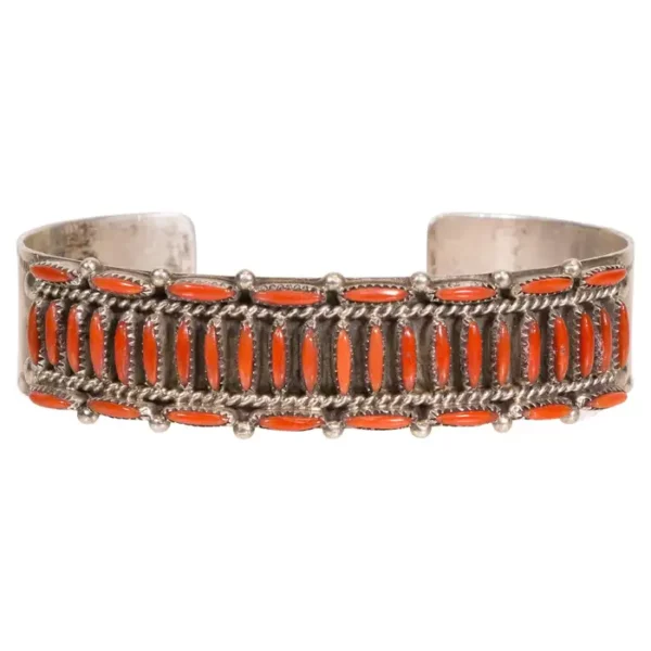 Zuni Coral Needlepoint Bracelet.