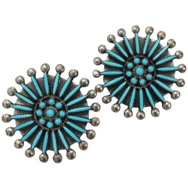 Zuni Turquoise Needle Point Squash Blossom Earrings.
