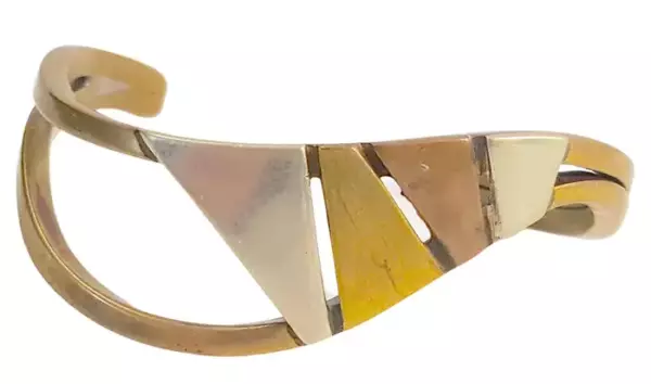 rtSmith 1940s Geometric Gaps Silver Copper Brass Modern Sculptural Wire Cuff.