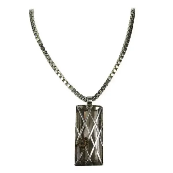 1990s Stephen DWECK Sterling One of Kind Ruilated Quartz Necklace pendant OOAK.