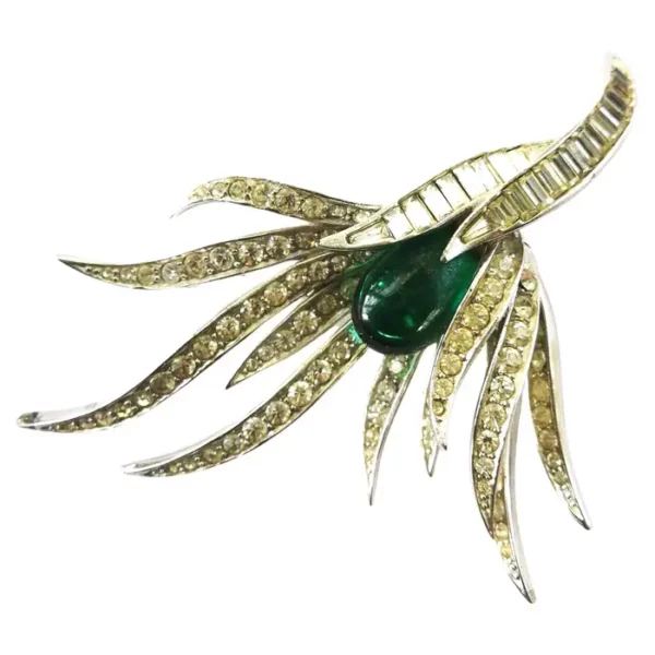 A clear and emerald paste large 'spray' brooch, Marcel Boucher, USA, 1960s.