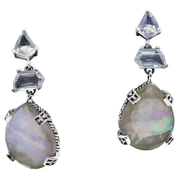 Cascade of Moonstones Natural quartz Mother of Pearl Drop Earrings.