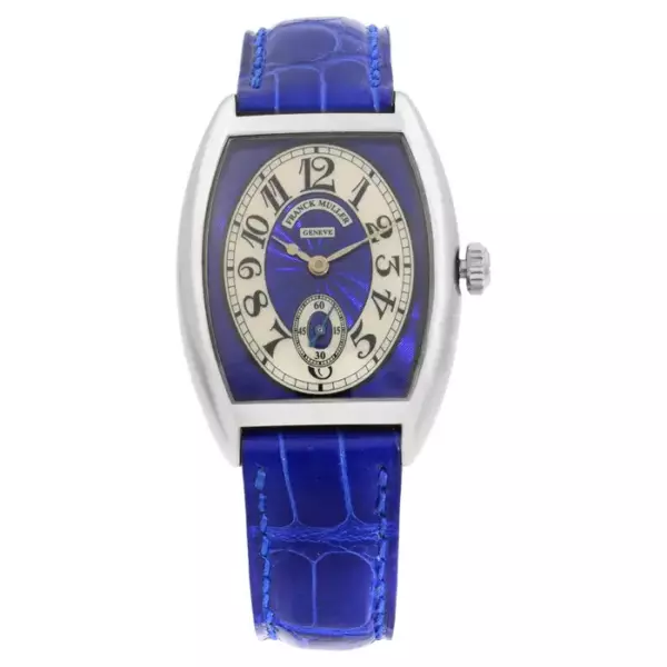 Franck Muller Cintree 18K Gold Blue Silver Dial Hand Wind Ladies Watch 7502 S6.