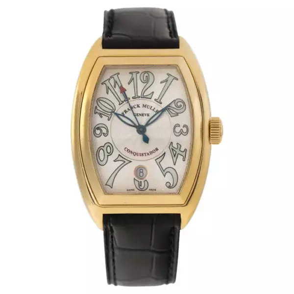 Franck Muller Conquistador 8001 sc in yellow gold with silver dial 35mm watch.