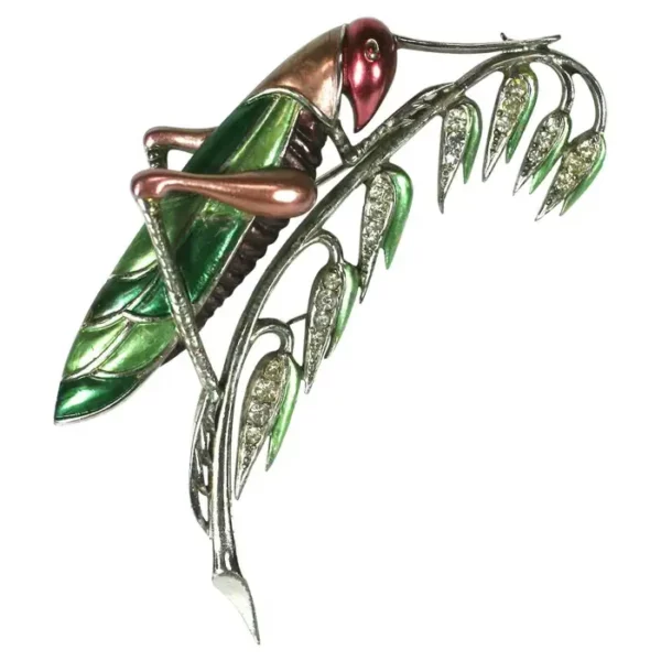 Marcel Boucher Pearlized Enamel Grasshopper Brooch.