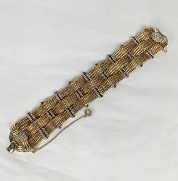 Marcel Boucher Ribbed Gold Pave Station Bracelet.