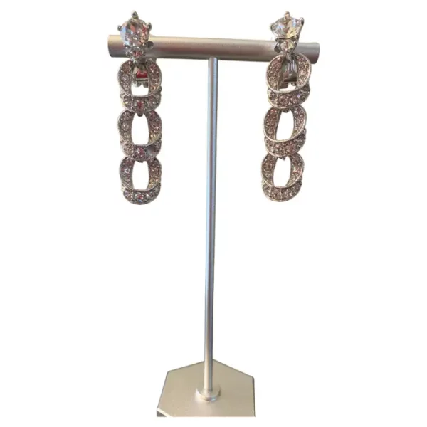 Rhinestone 1950s Designer Clip On Dangle Earrings PSF Vintage Collection.