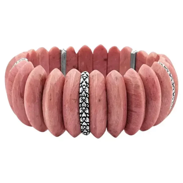 Rhodonite Stretch Bracelet in Sterling Silver.