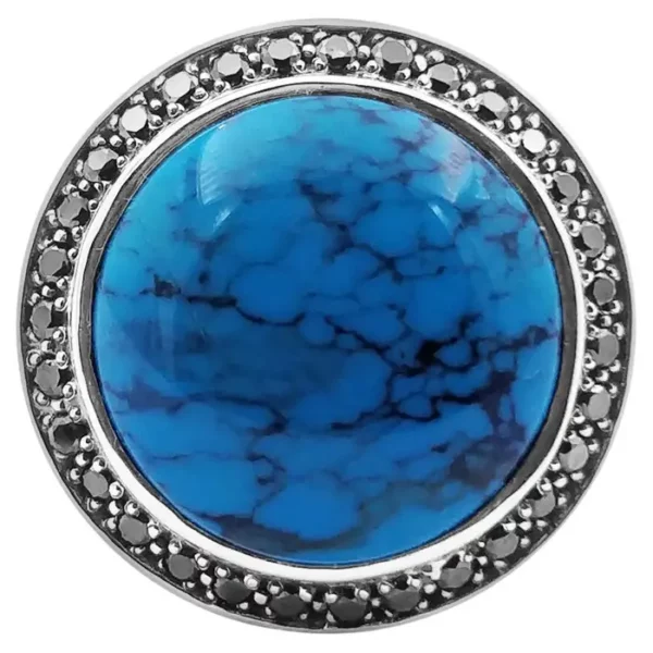 Rounded Gold Obsidian Cabochon Ring In Sterling Silver.