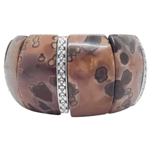 Royal Dendritic Jasper Stretch Bracelet with Engraved Sterling Silver Spacers.
