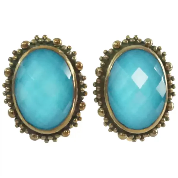 Stephen Dweck 2001 Faceted Turquoise Crystal Clip Sterling with Bronze Earrings.