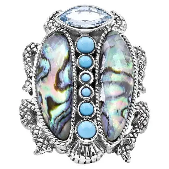 Stephen Dweck Abalone & Turquoise Scarab Sterling Silver Ring.