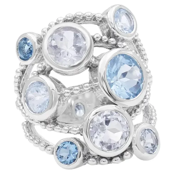Stephen Dweck Sterling Silver, London Blue & White Topaz Ring Sz 7.