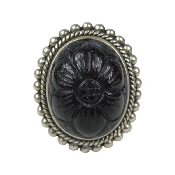 Sterling Ring Stephen DWECK carved Blue Goldstone Flower New, Never Worn.