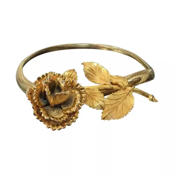 1970s Gold Tone Stretch Belt Large Flower Buckle.