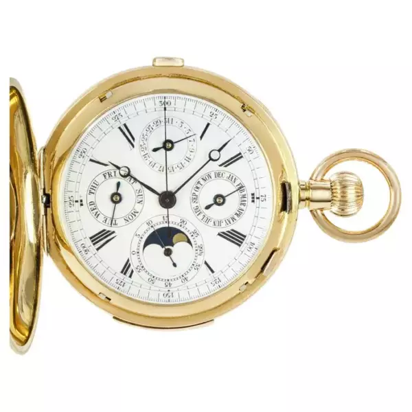 A Gold Minute Repeater Calendar Chronograph Hunter Pocket Watch C1890s.