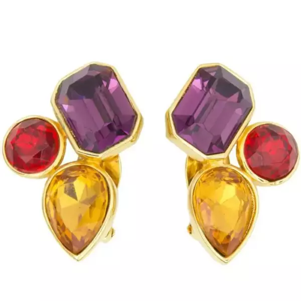ALEXIS KIRK Jewel Clip Gold Tone Earrings Estate Find.
