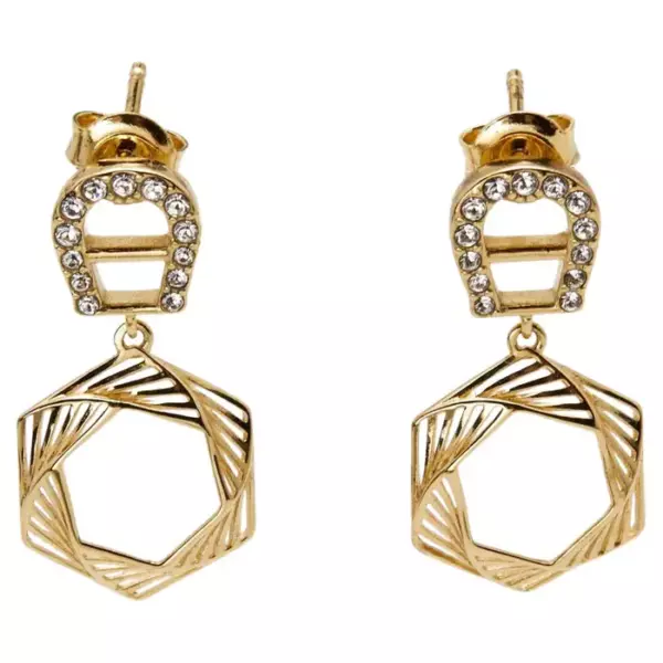 Aigner Gold Tone Crystal Embellished Earrings.