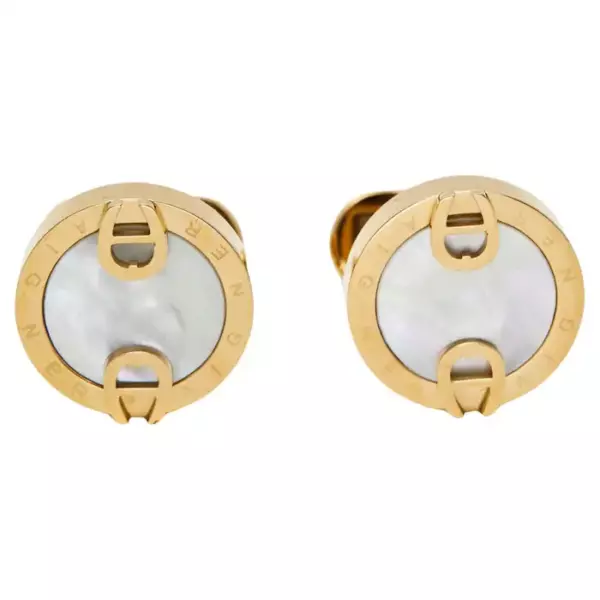 Aigner Mother of Pearl Gold Tone Toggle Cufflinks.