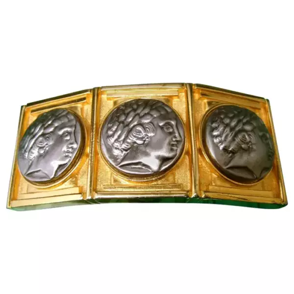 Alexis Kirk Massive Gilt Metal Roman Medallion Belt Buckle circa 1980s.