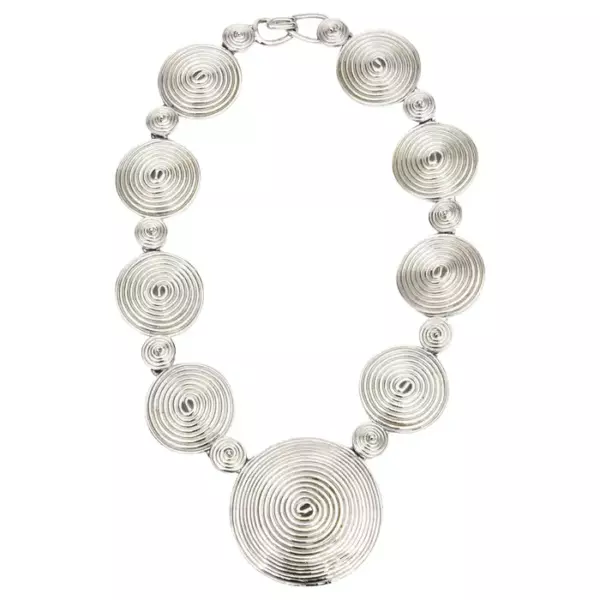 Alexis Kirk Vintage Silver Metal Sculptural Disk Necklace 80's.