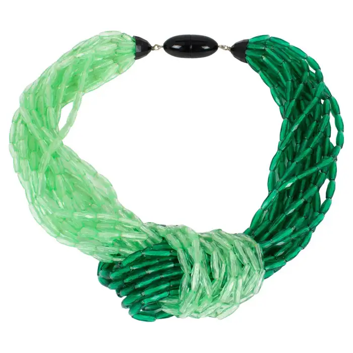 Angela Caputi Green Resin Multi Strand Knotted Choker Necklace.