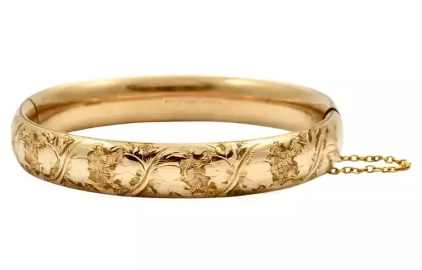 Bates and Bacon Antique Rose Gold Filled Leaves Engraved Bangle Bracelet.