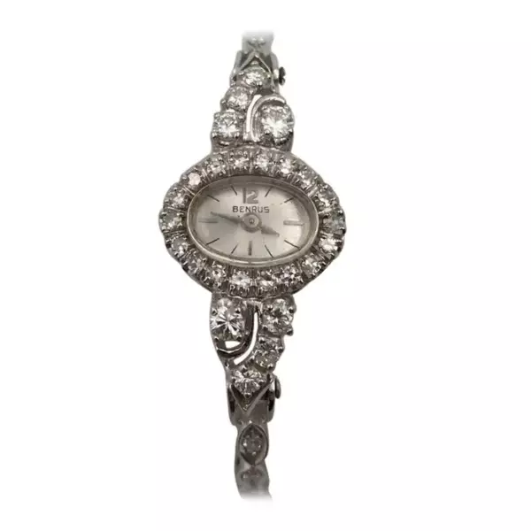 Benrus 14 Karat White Gold Vintage Diamond Watch.