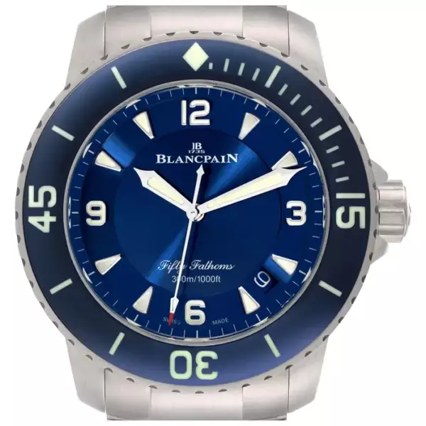 Blancpain Fifty Fathoms Automatic Titanium Blue Dial Mens Watch 5015 Box Card.