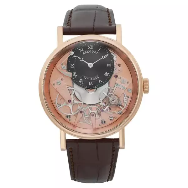 Breguet Tradition 18K Gold Skeleton Dial Manual Wind Mens Watch.