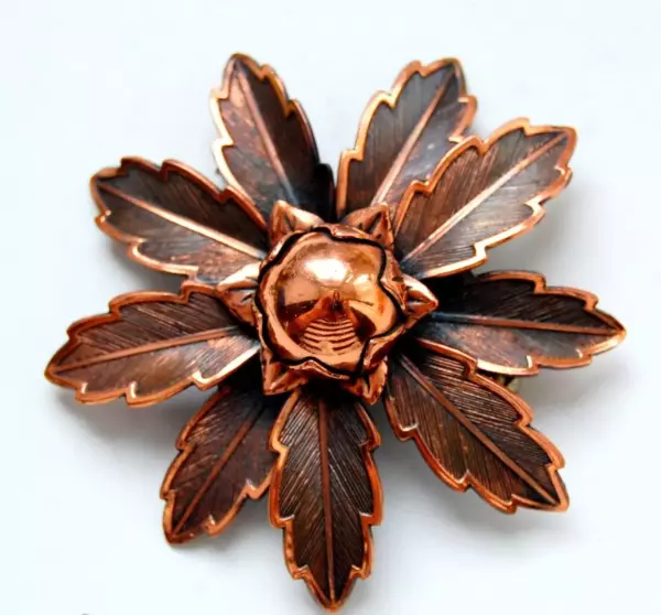 Brooch Bouquet of leaves, copper, BELL TRADING POST, USA, 1970.
