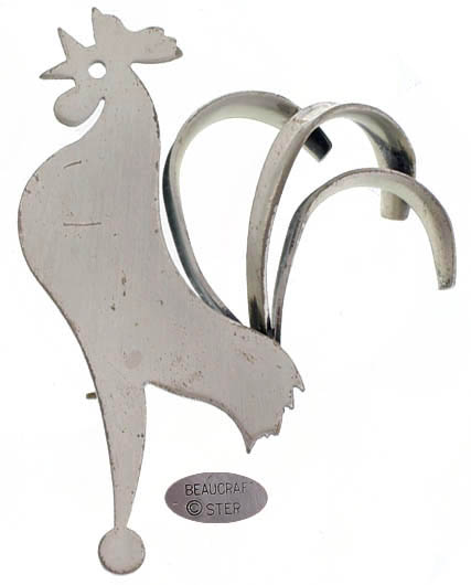 Brooch in the shape of a cockerel, silver, Beaucraft, 60s, USA.