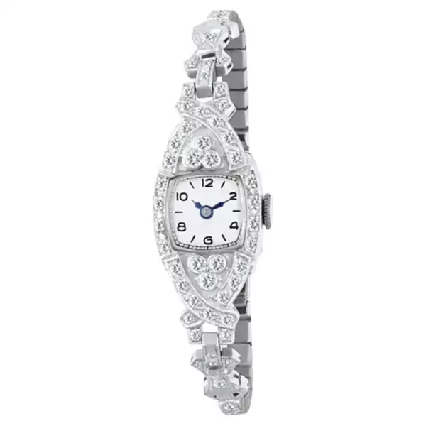 Bulova Cocktail Watch with Platinum & Diamond Case on 14k White Gold Band.