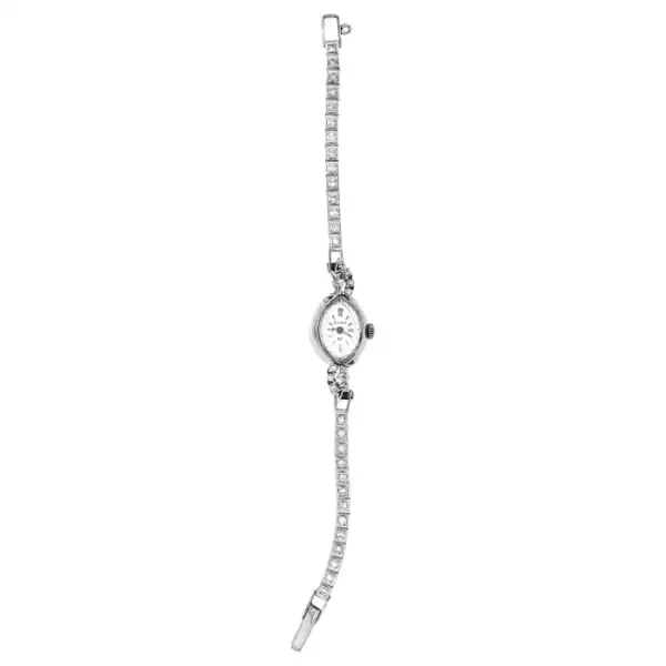 Bulova Ladies Wristwatch Art Deco Style with Diamonds.