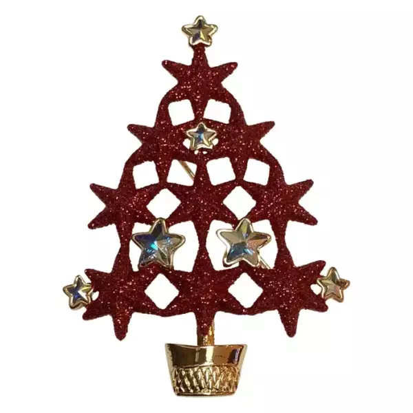 Butler Wilson Designer Signed BW Faux Diamond Stars Christmas Tree Brooch Pin.