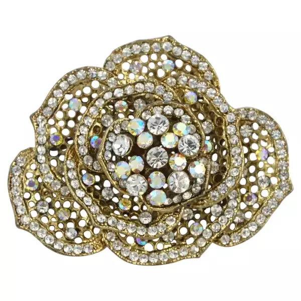 Butler & Wilson Large Flower Brooch with Clear and Aurora Borealis Crystals.