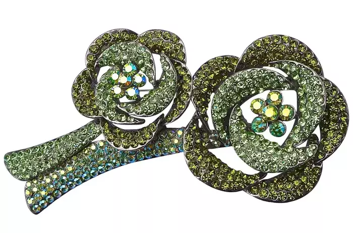 Butler & Wilson Large Two Tone Green and Aurora Borealis Crystal Flower Brooch.